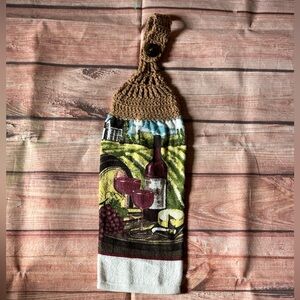 Wine lover theme crochet top decorative kitchen towel handmade